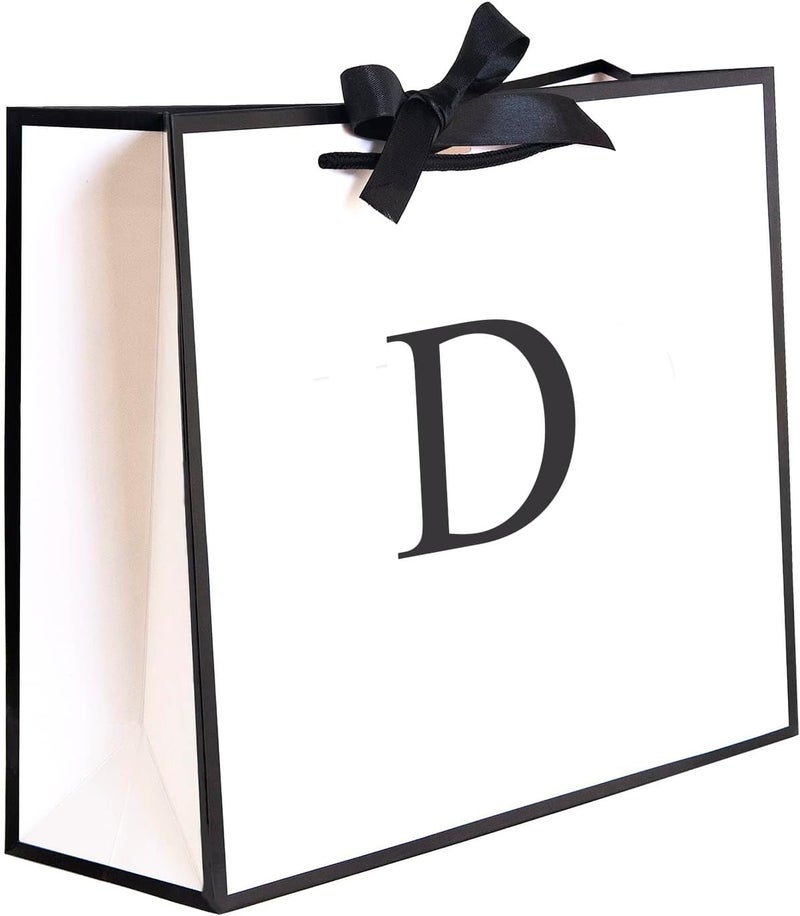QLSKO Initial Gift Bag with Bow Ribbon Personalized Horizontal Paper Bag Monogrammed Birthday Gifts for Women Men (D-Medium) - Image 1
